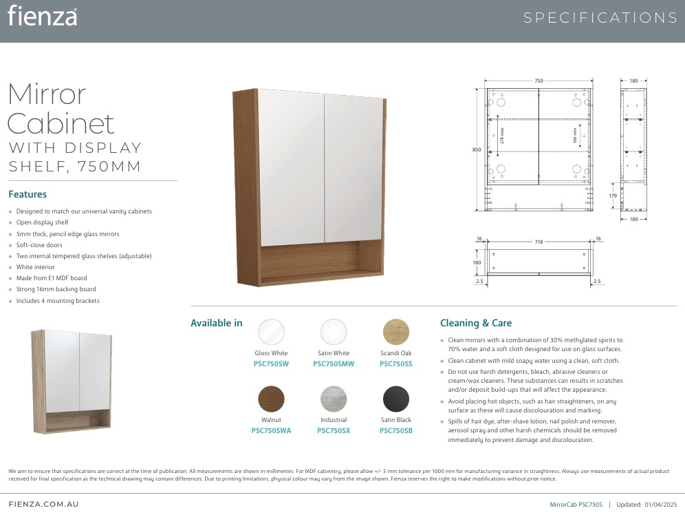 750mm Mirror Cabinet with Display Shelf - Image 2
