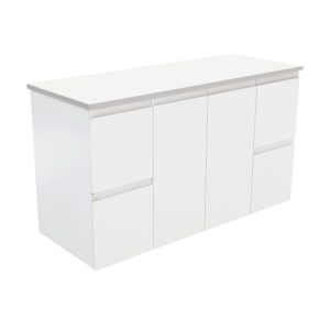 Fingerpull Satin White 1200mm Wall-Hung Vanity with Stone Top