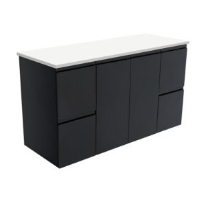Fingerpull Satin Black 1200mm Wall-Hung Vanity with Stone Top