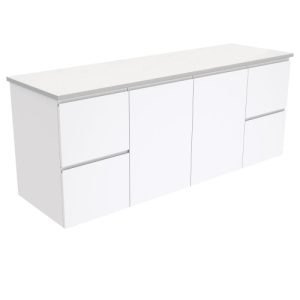 Fingerpull Gloss White 1500mm Double Bowl Wall-Hung Vanity with Stone Top