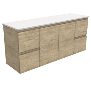 Edge Scandi Oak 1500mm Double Bowl Wall-Hung Vanity with Stone Top