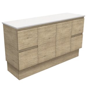 Edge Scandi Oak 1500mm Single Bowl Vanity on Kickboard with Stone Top