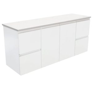 Fingerpull Satin White 1500mm Double Bowl Wall-Hung Vanity with Stone Top