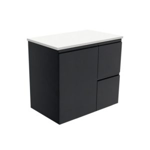 Fingerpull Satin Black 750mm Wall-Hung Vanity with Stone Top