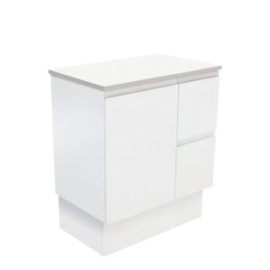 Fingerpull Satin White 750mm Vanity on Kickboard with Stone Top