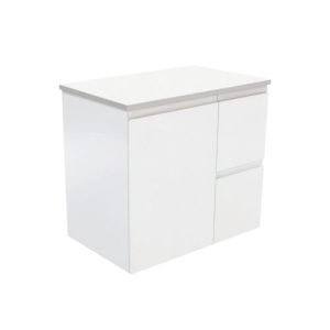 Fingerpull Satin White 750mm Wall-Hung Vanity with Stone Top