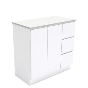 Fingerpull Gloss White 900mm Vanity on Kickboard with Stone Top