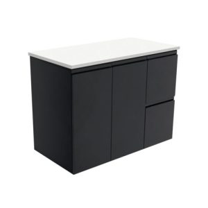Fingerpull Satin Black 900mm Wall-Hung Vanity with Stone Top