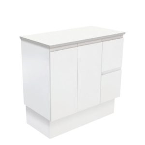 Fingerpull Satin White 900mm Vanity on Kickboard with Stone Top