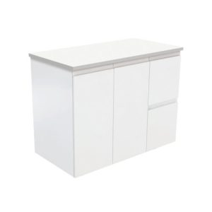 Fingerpull Satin White 900mm Wall-Hung Vanity with Stone Top