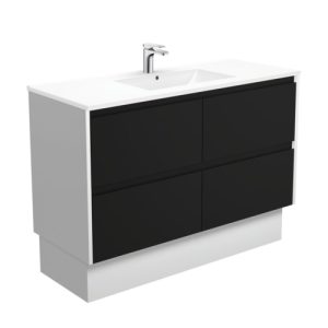 Dolce Amato Satin Black 1200mm Vanity on Kickboard with Satin White Panels