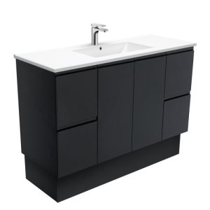 Dolce Fingerpull Satin Black 1200mm Vanity on Kickboard