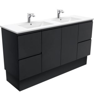 Dolce Fingerpull Satin Black 1500mm Double Bowl Vanity on Kickboard