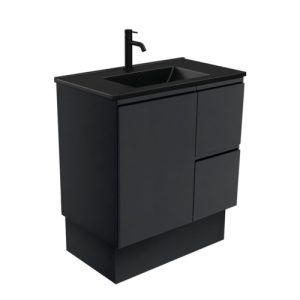 Dolce Matte Black Edge Satin Black 750mm Vanity on Kickboard