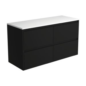 Amato Satin Black 1200mm Wall-Hung Vanity with Stone Top