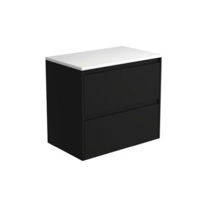 Amato Satin Black 750mm Wall-Hung Vanity with Stone Top