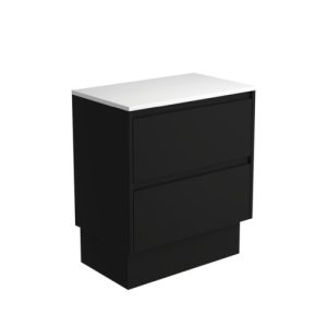 Amato Satin Black 750mm Vanity on Kickboard with Stone Top