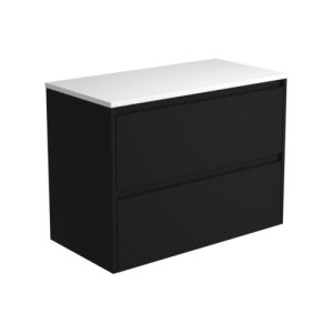 Amato Satin Black 900mm Wall-Hung Vanity with Stone Top