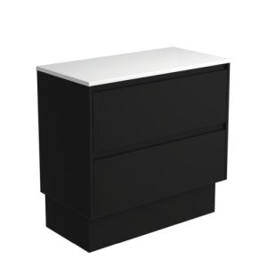Amato Satin Black 900mm Vanity on Kickboard with Stone Top