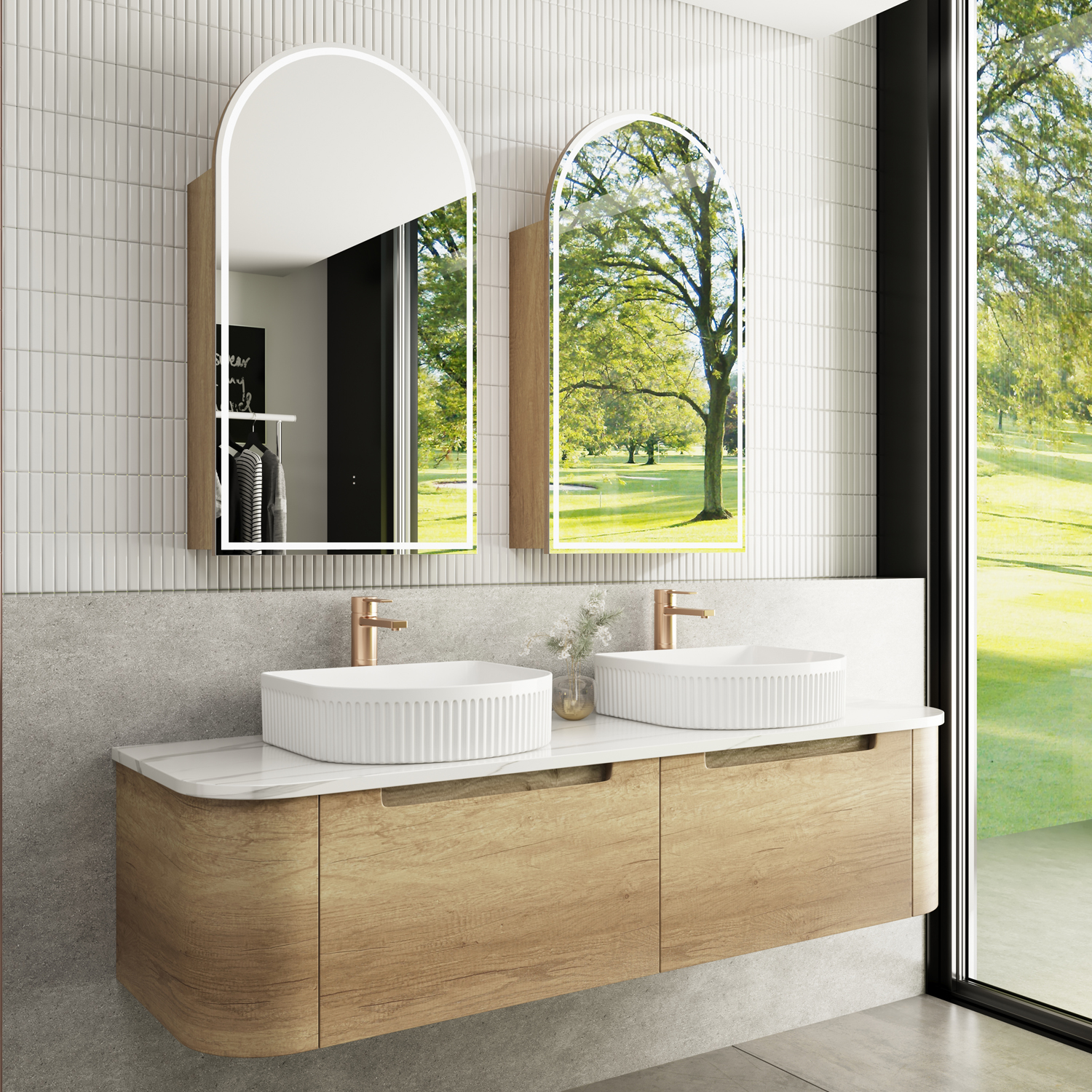 1500mm Carita Curved Wall Hung Vanity with Stone Top