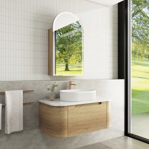 900mm Carita Curved Wall Hung Vanity with Stone Top