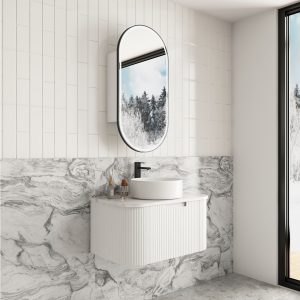 750mm Savio Curved Wall Hung Vanity with Stone Top