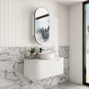 900mm Savio Curved Wall Hung Vanity with Stone Top