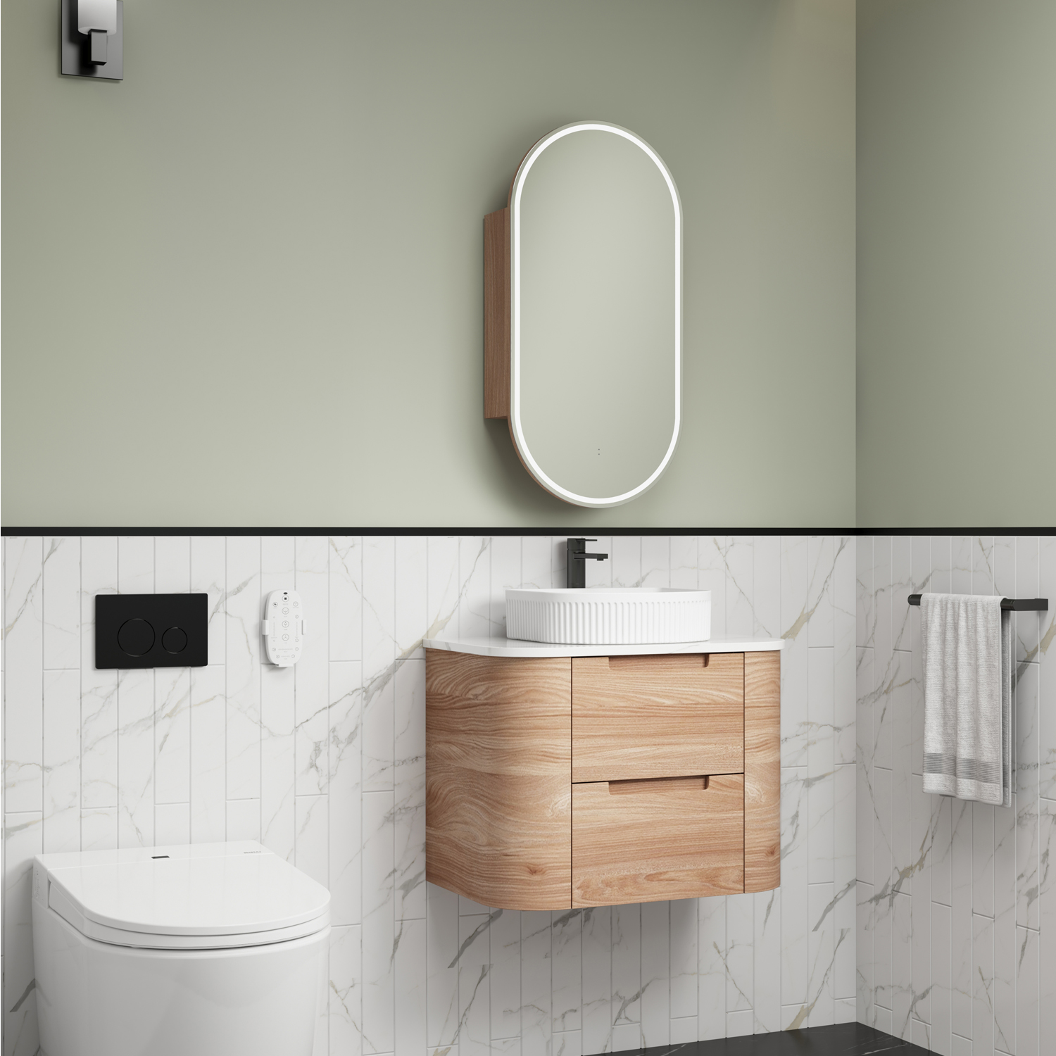 750mm Briony Curved Wall Hung Vanity with Stone Top
