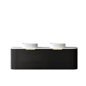 1500mm Bondi Black Oak Wall Hung Vanity with Double Basin Stone Top