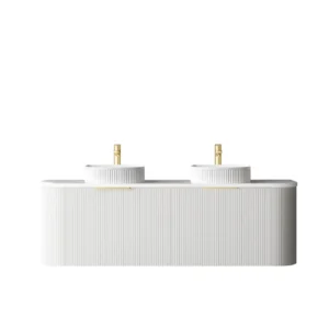 1500mm Bondi Satin White Wall Hung Vanity with Double Basin Stone Top