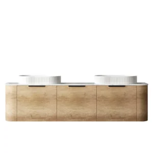 1800mm Bondi Natural Oak Wall Hung Vanity with Double Basin Stone Top