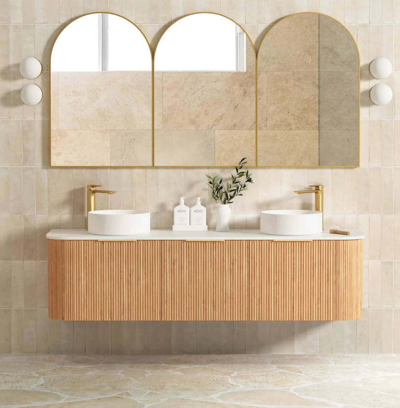 1800mm Bondi Woodland Oak Wall Hung Vanity with Double Basin Stone Top - Image 3