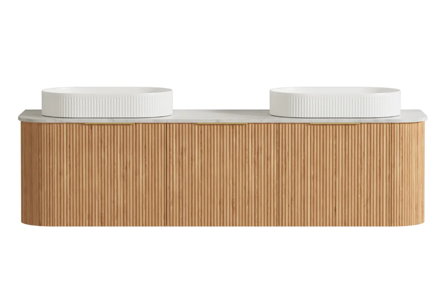 1800mm Bondi Woodland Oak Wall Hung Vanity with Double Basin Stone Top