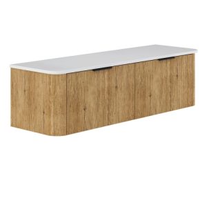 Minka Curved Scandi Oak 1500mm Double Bowl Wall-Hung Vanity with Stone Top