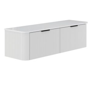 Minka Curved Satin White 1500mm Double Bowl Wall-Hung Vanity with Stone Top