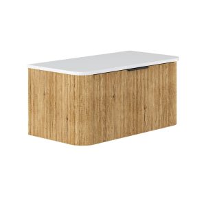Minka Curved Scandi Oak 900mm Wall-Hung Vanity with Stone Top