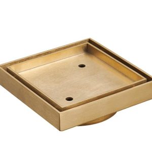 Square Brushed Gold Slim Tile Insert Floor Waste