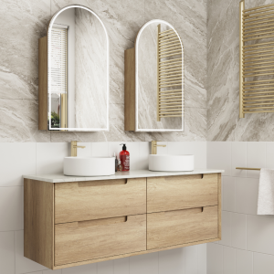 1500mm Moreno Double Bowl Wall Hung Vanity with Ceramic Top