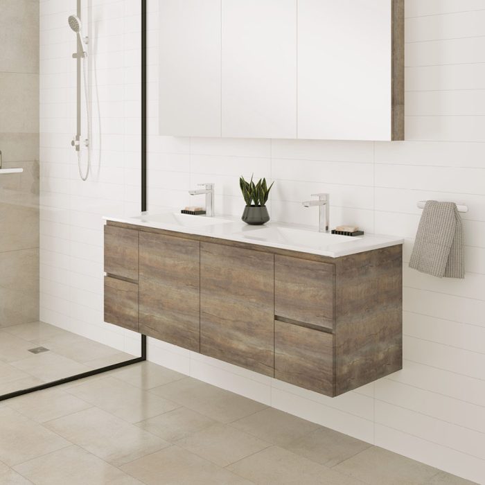 Carmen Door & Drawer 1500mm Double Bowl Wall-Hung Vanity with Stone Top - Image 3