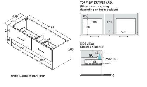 Kassi 1200mm Single Bowl Wall-Hung Vanity with Solid Surface Top - Image 8