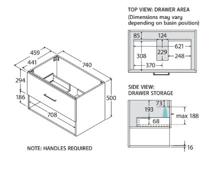 Kassi 750mm Wall-Hung Vanity with Solid Surface Top - Image 6