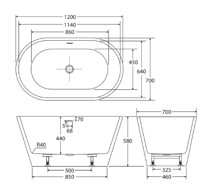 1200mm Austin Freestanding Bath - Image 4