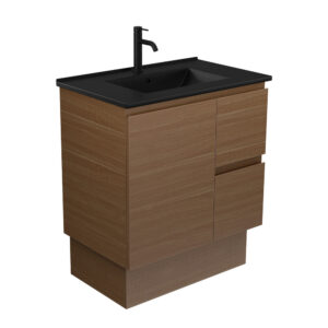 Dolce Matte Black Edge Walnut 750mm Vanity on Kickboard