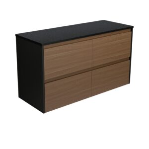 Amato Walnut 1200mm Wall-Hung Vanity with Satin Black Panels and Concrete