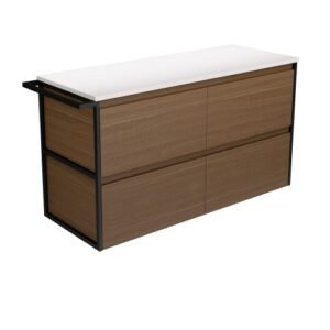 Amato Walnut 1200mm Wall-Hung Vanity with Matte Black Towel Rail and Concrete Top