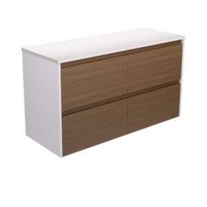 Amato Walnut 1200mm Wall-Hung Vanity with Satin White Panels and Concrete