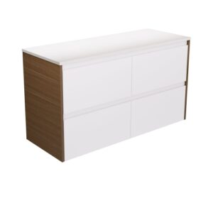 Amato Satin White 1200mm Wall-Hung Vanity with Walnut Panels and Concrete