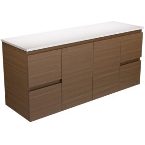 Edge Walnut 1500mm Single Bowl Wall-Hung Vanity with Solid Surface
