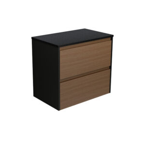Amato Walnut 750mm Wall-Hung Vanity with Satin Black Panels and Concrete