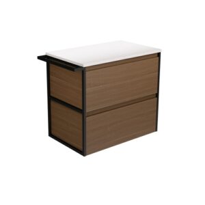 Amato Walnut 750mm Wall-Hung Vanity with Matte Black Towel Rail and Concrete Top